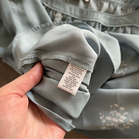 New LOFT Blue Green Floral Poof Long Sleeve Blouse - Picture 5 of 6